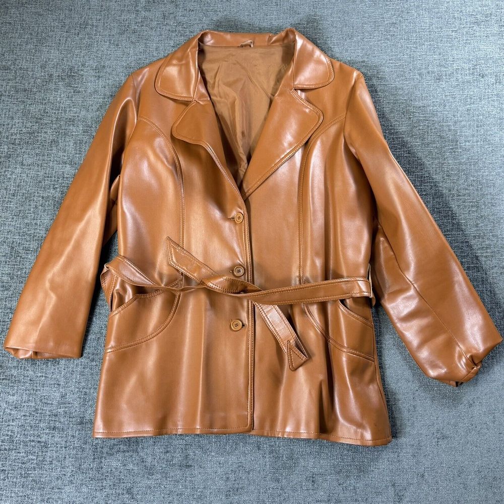 Women's Unbranded Dress Coat‎ Button Up With Belt Size Small Brown Nylon Rayon
